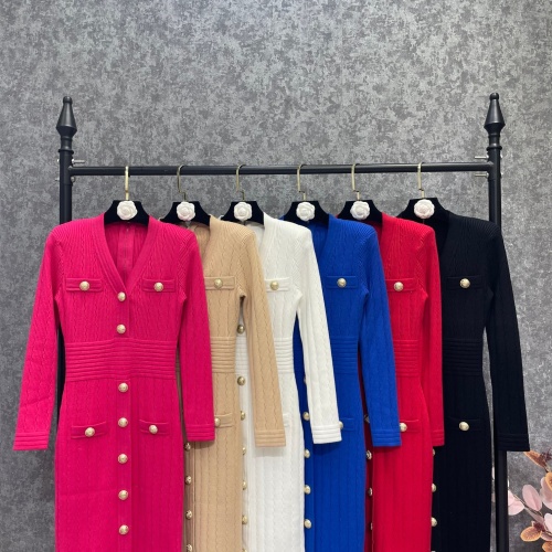 Replica Balmain Dresses Long Sleeved For Women #1163450 $128.00 USD for Wholesale