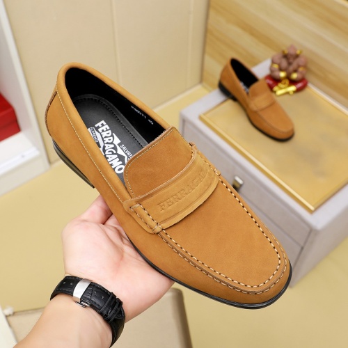 Replica Salvatore Ferragamo Leather Shoes For Men #1243153 $85.00 USD for Wholesale